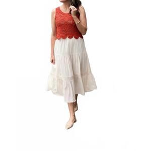 NEW DEX CLOTHING crochet tiered midi skirt in ecru